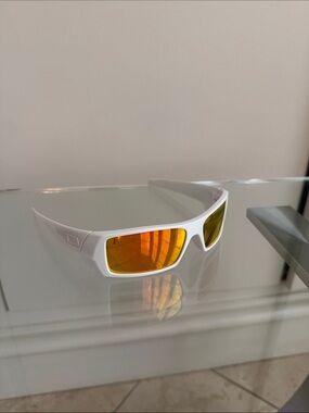 White Sport Sunglasses with Orange Mirrored Lenses